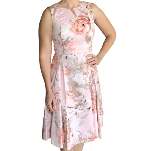 Calvin Klein Pink Floral Fit & Flare Dress Size 4 Sleeveless - Picture 1 of 11